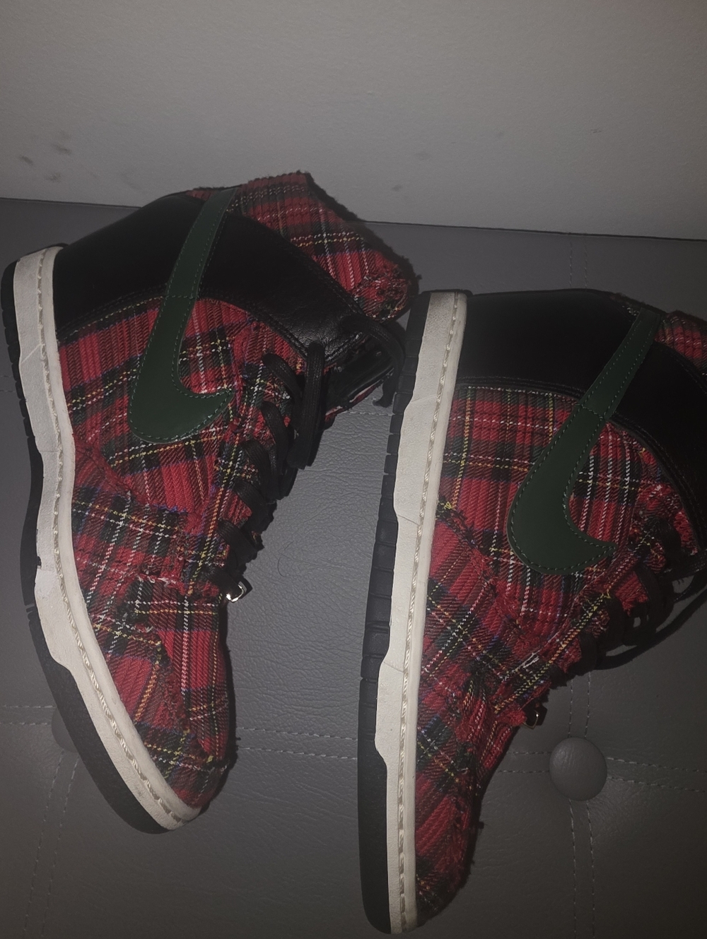 Nike London Dunk Red Plaid Wedge Sneaker with Green Swoosh - Picture 2 of 7